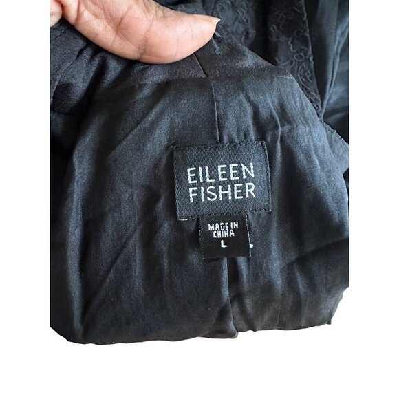 Eileen Fisher Embroidered !00% Silk Open Front Blazer Jacket Size L Quiet Luxury - Picture 4 of 13